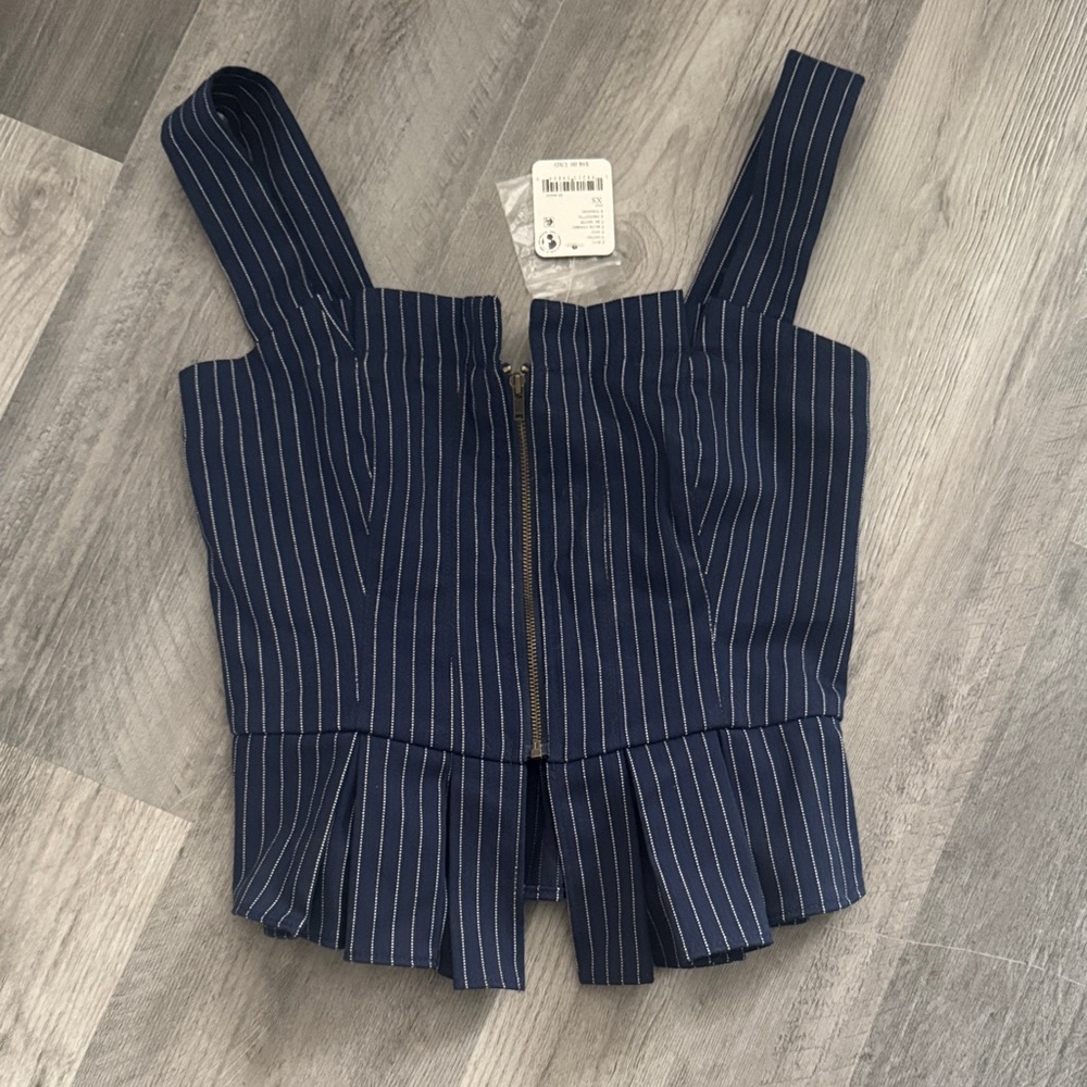 Free People Navy and White Striped Peplum Corset Top Size XS
